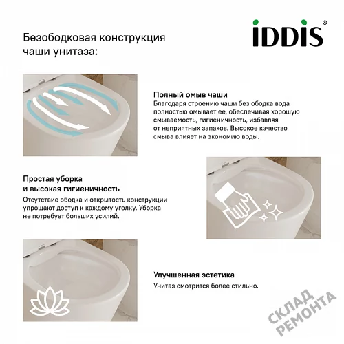 Фото Унитаз подвесной Iddis Bild BILRDSEi25 безободковый купить в Тюмени: цена, описание, фото. Интернет-магазин 4