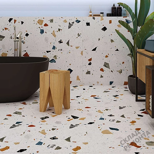 Фото Керамогранит матовый Steppe Ceramics Chips White белый 600*600*9 – купить в Тюмени: цена, описание, фото. Интернет-магазин 2